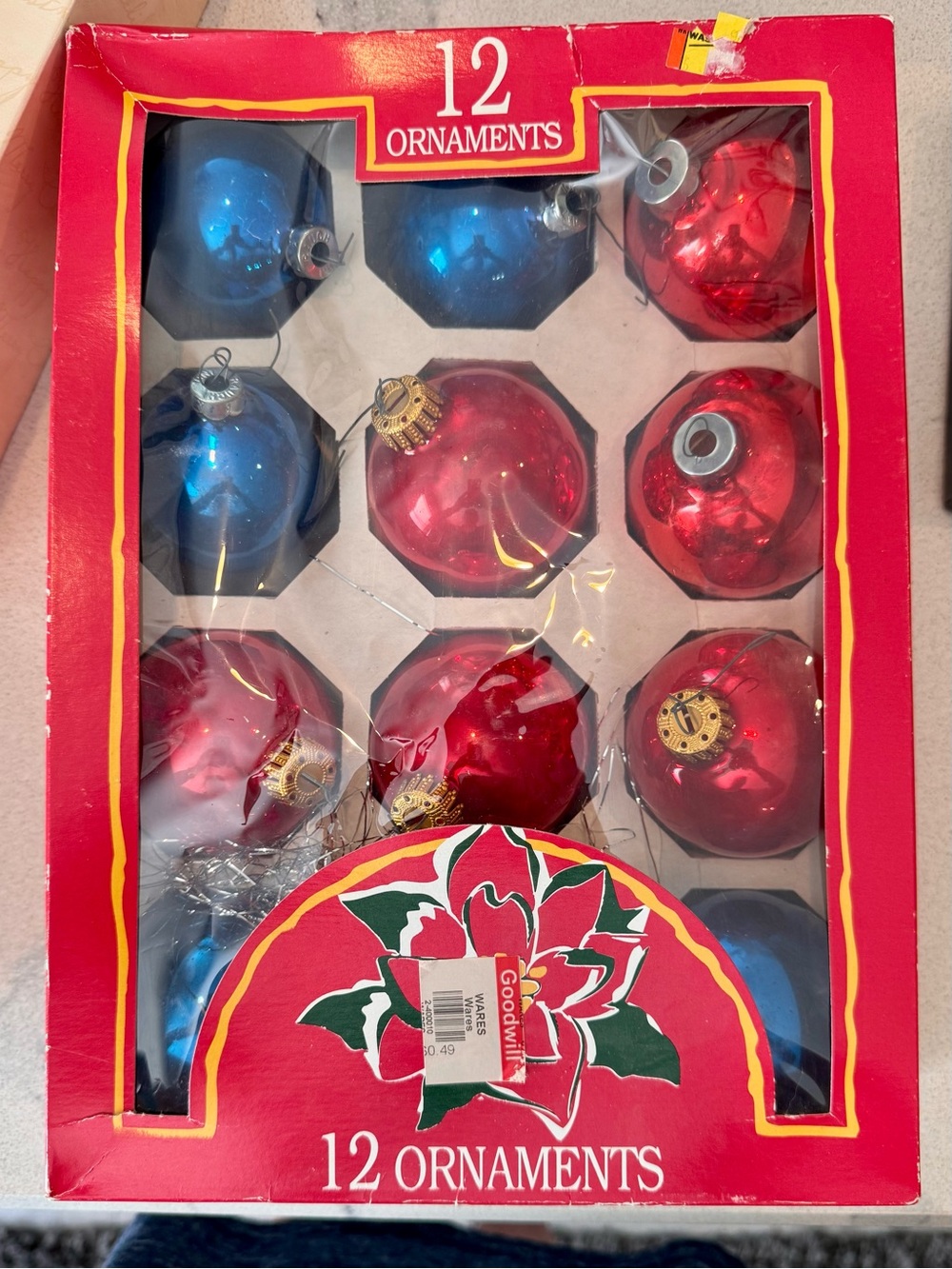 🇺🇸 Shiny Brite & Rauch Mix 12-Pack Shiny Red and Blue Glass Holiday Ornaments